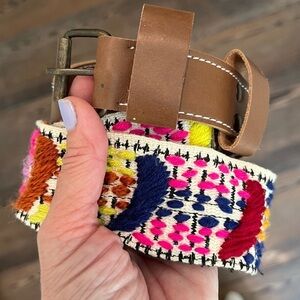 Boho  color vegan leather fabric belt Size Large fits from 30" up to 35"